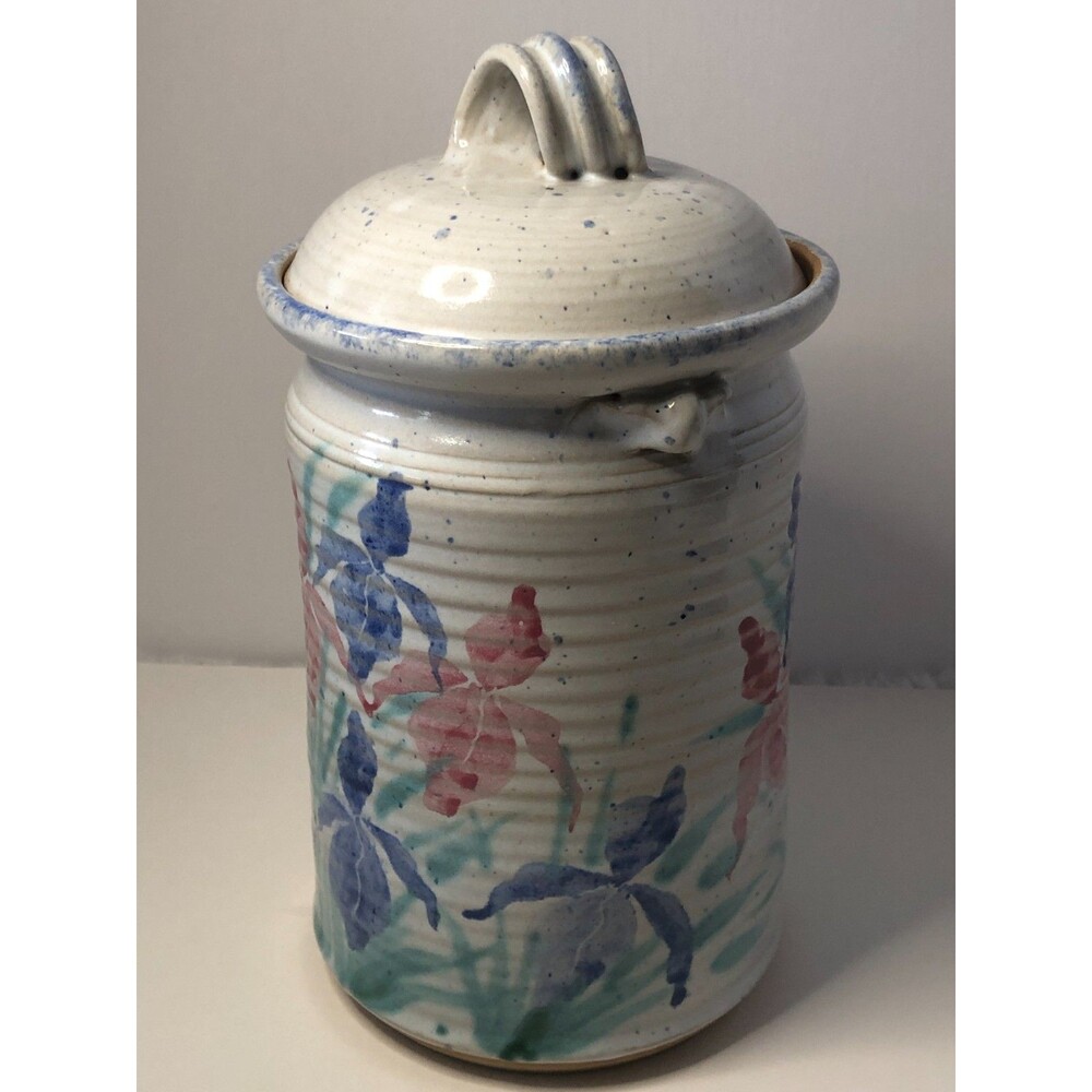 Vintage Mason & Holder Stoneware Lidded Canister / Cookie Jar Iris Signed